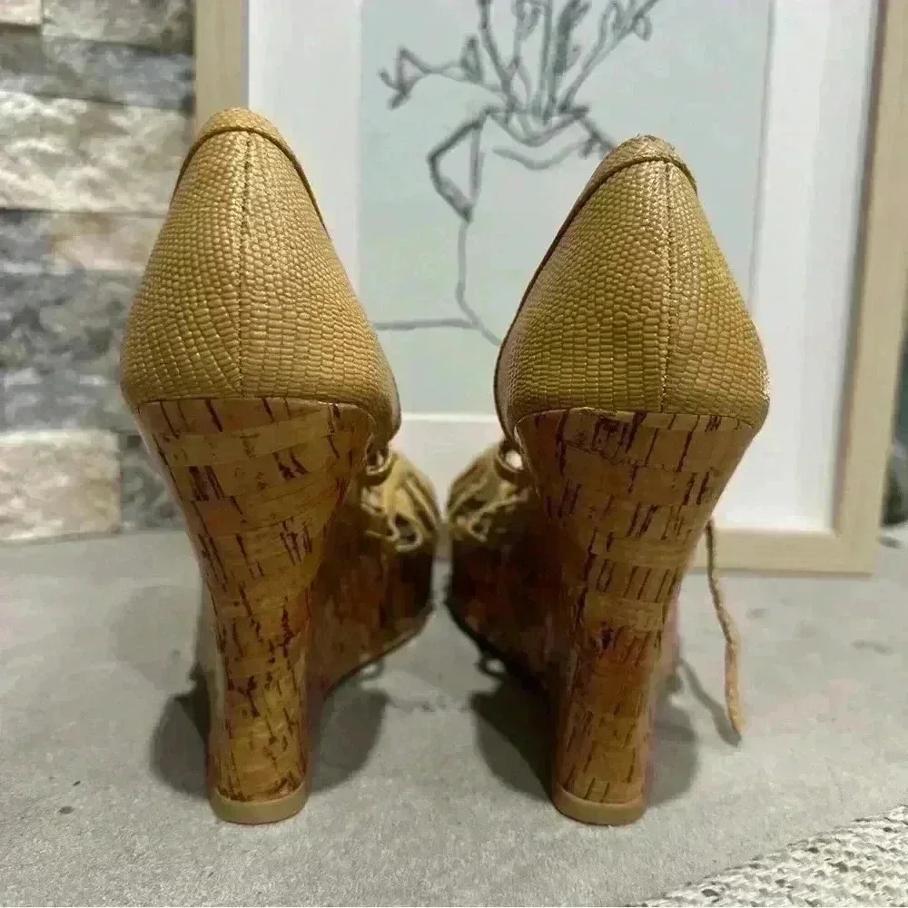 Bakers Porsha beige man made strappy sandal‎ cork platform wedges 6.5B